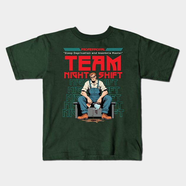 "Team Night Shift: Professional Sleep Deprivation Master" Kids T-Shirt by imageknockout